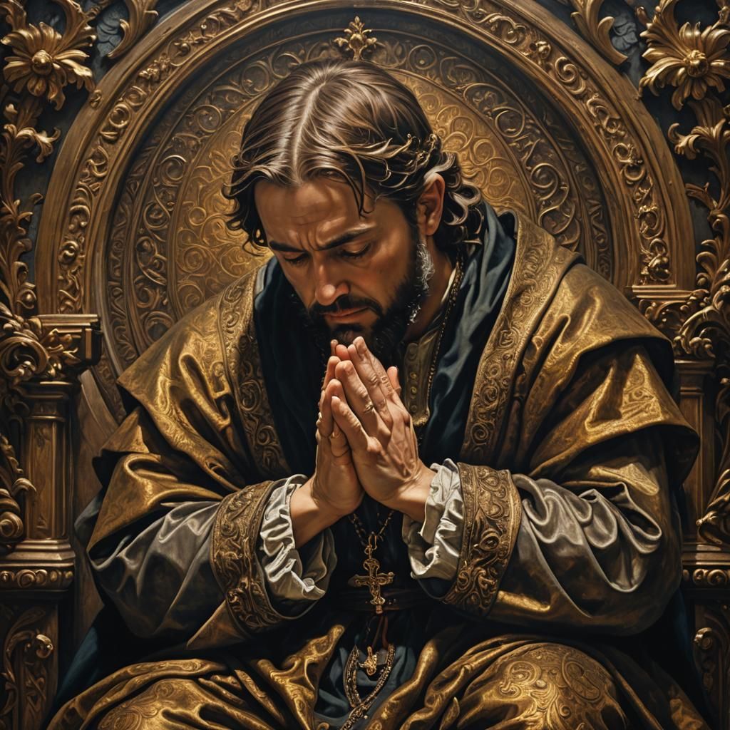 Renaissance Oil Painting of Praying Man