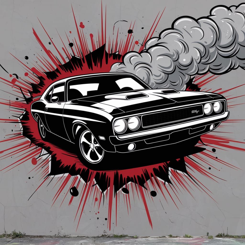 Street Art Mural: Muscle Car Breaks Through Wall