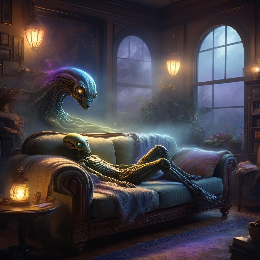 Alien Relaxation: Dreamy Ethereal Fantasy Illustration