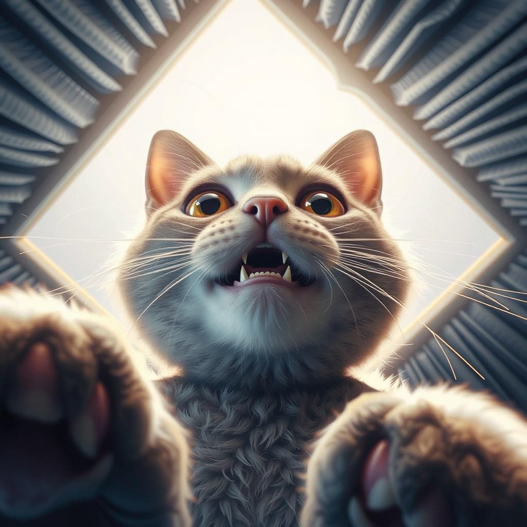Cat With Open Mouth From Below: Photorealistic View