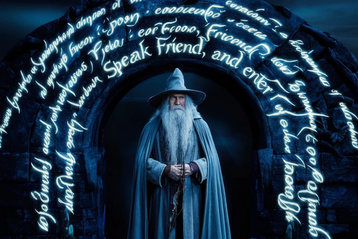 Gandalf at Glowing Elven Archway at Night