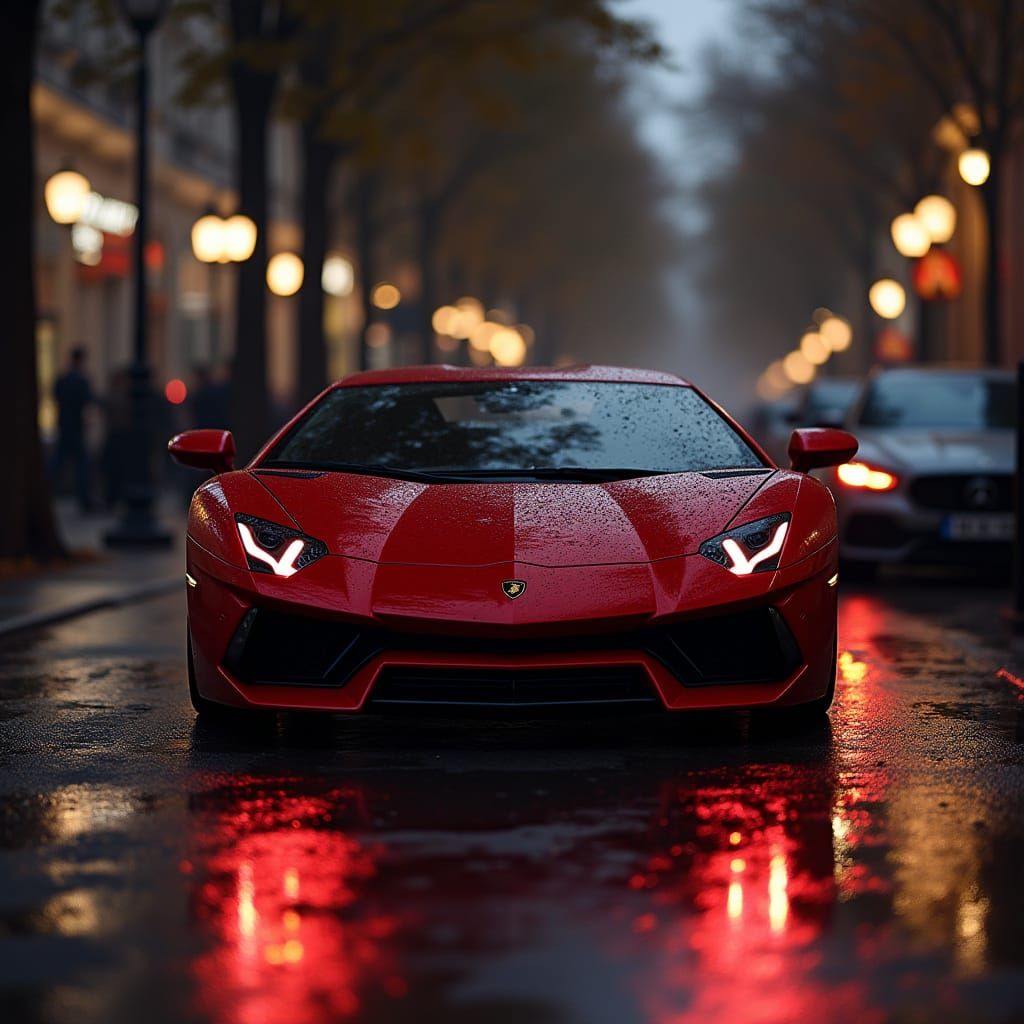 Dark Red Lamborghini Sports Car