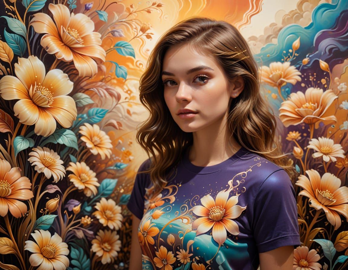 Girl in 80s T-Shirt: Airbrush Art with Iridescent Details