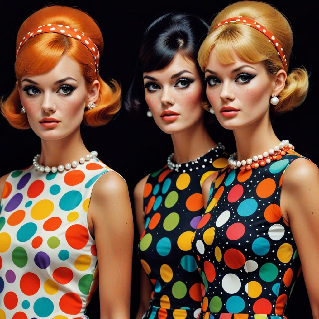 1960s Fashion Models in Polka Dot Dresses