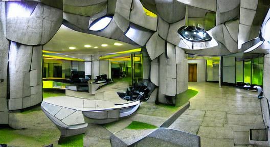 Futuristic High-Tech Brutalist Office Interior