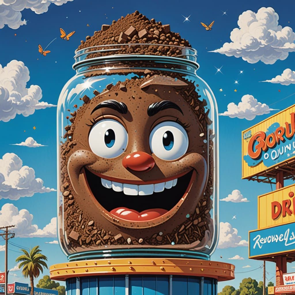 Cartoon Jar of Dirt on Retro Billboard