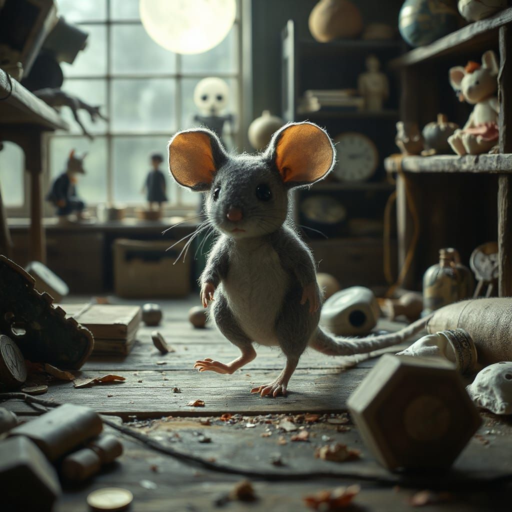 Gothic Mouse in Dollmaker's Attic, Frankenweenie Style