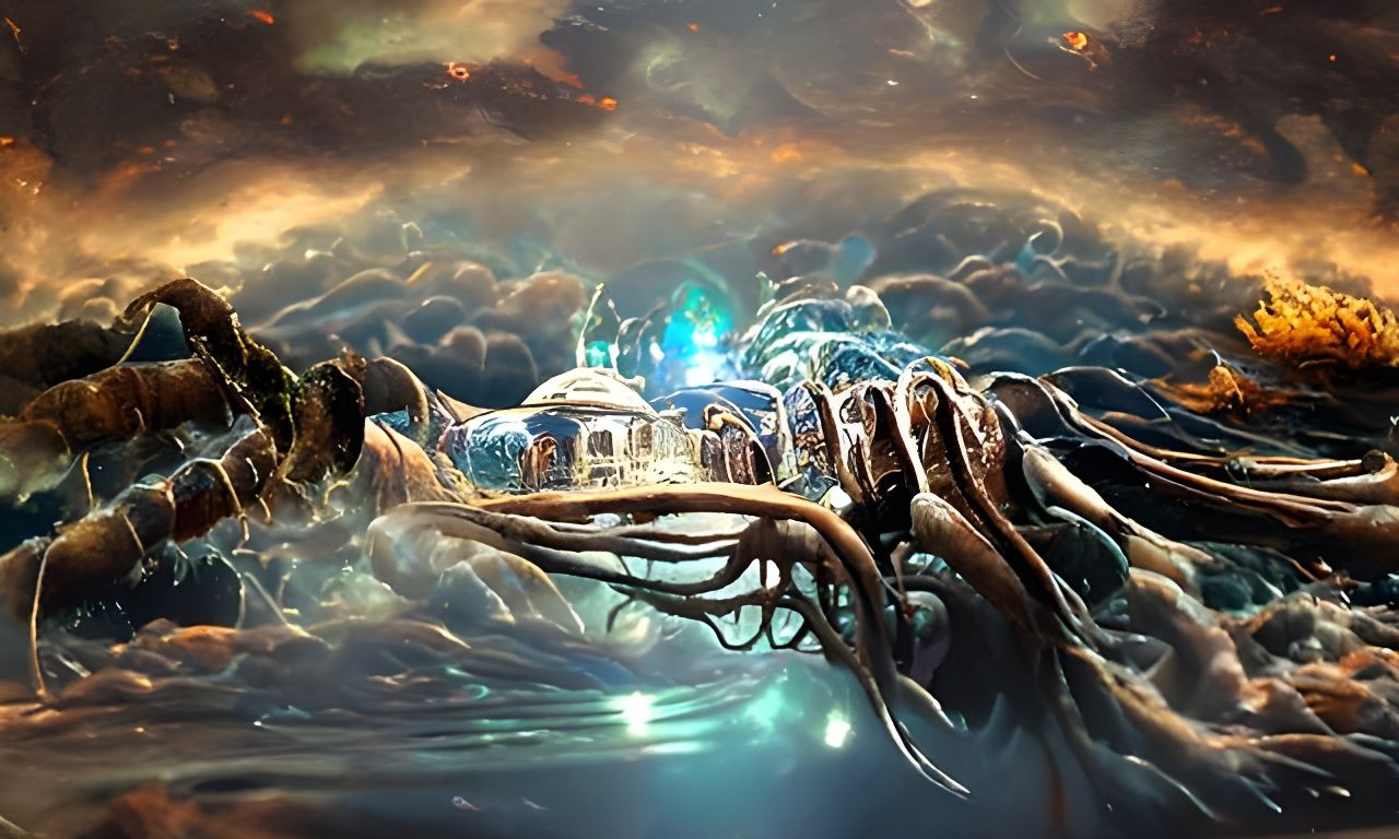 Bioluminescent Octopus in Alchemic Lab, Neon Illustration