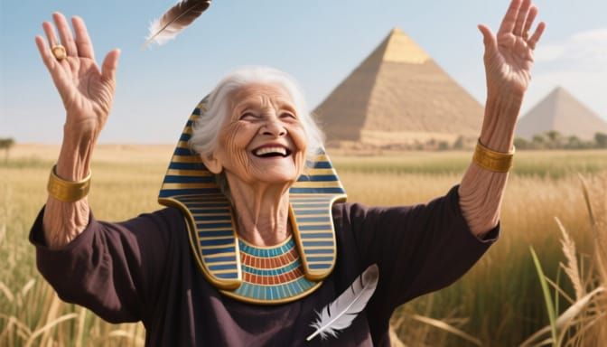 Elderly Woman's Jubilee in Egyptian Field of Reeds