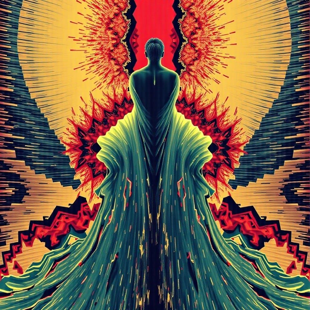 Kaleidoscopic Swordsman: Abstract Figurative Artwork