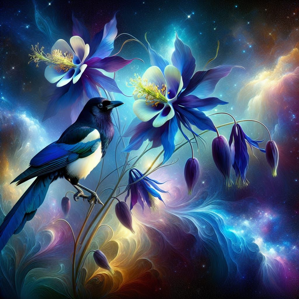 Mystical Starry Night with Majestic Magpie