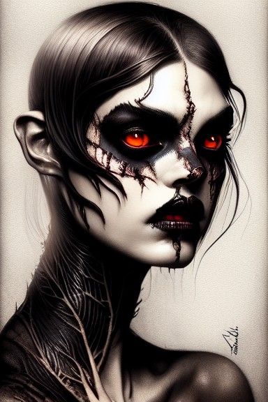 Terrifying Monster Woman in Elegant Digital Portrait