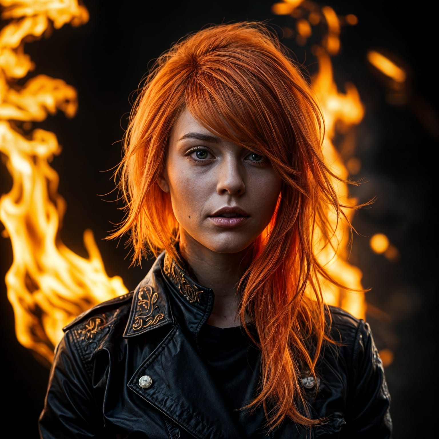 Burning Orange Wig: Hyperrealistic Digital Art