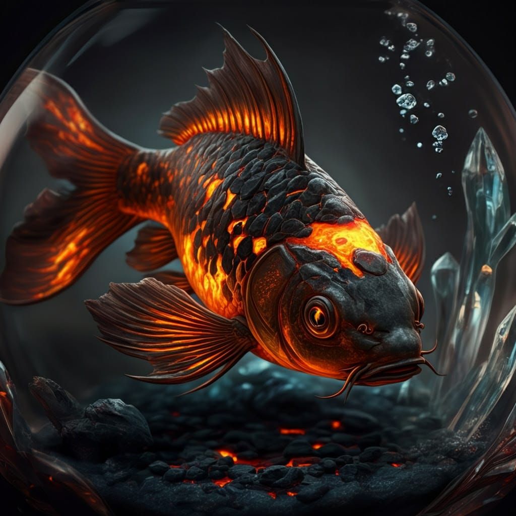 Molten Koi Emerge from Lava in a Fantastical Setting