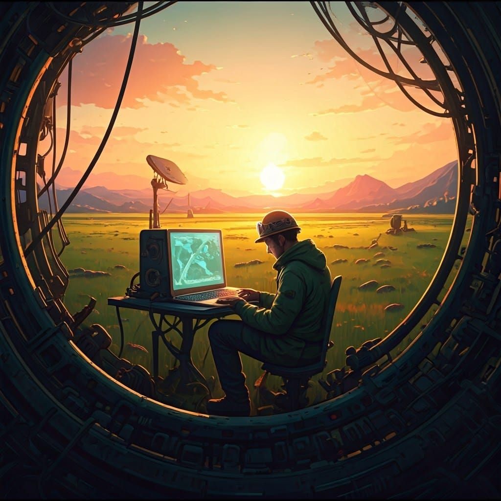 Geologist at Sunset: Anime-Inspired Digital Art