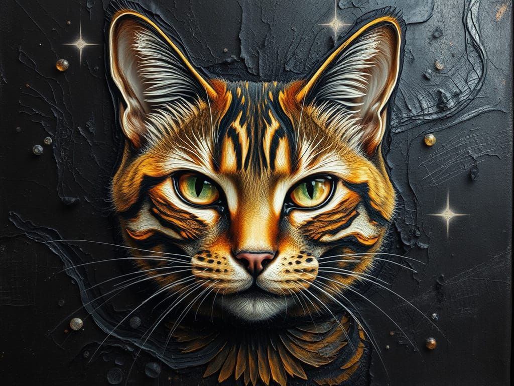 Ginger Cat in Moody, Textured Collage Art