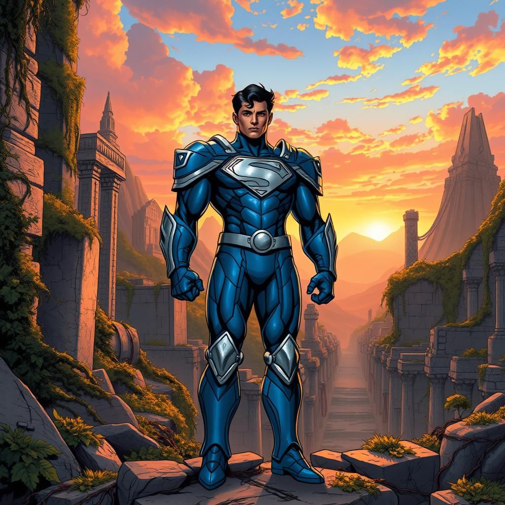 Superboy Prime in Ancient Ruins at Sunset