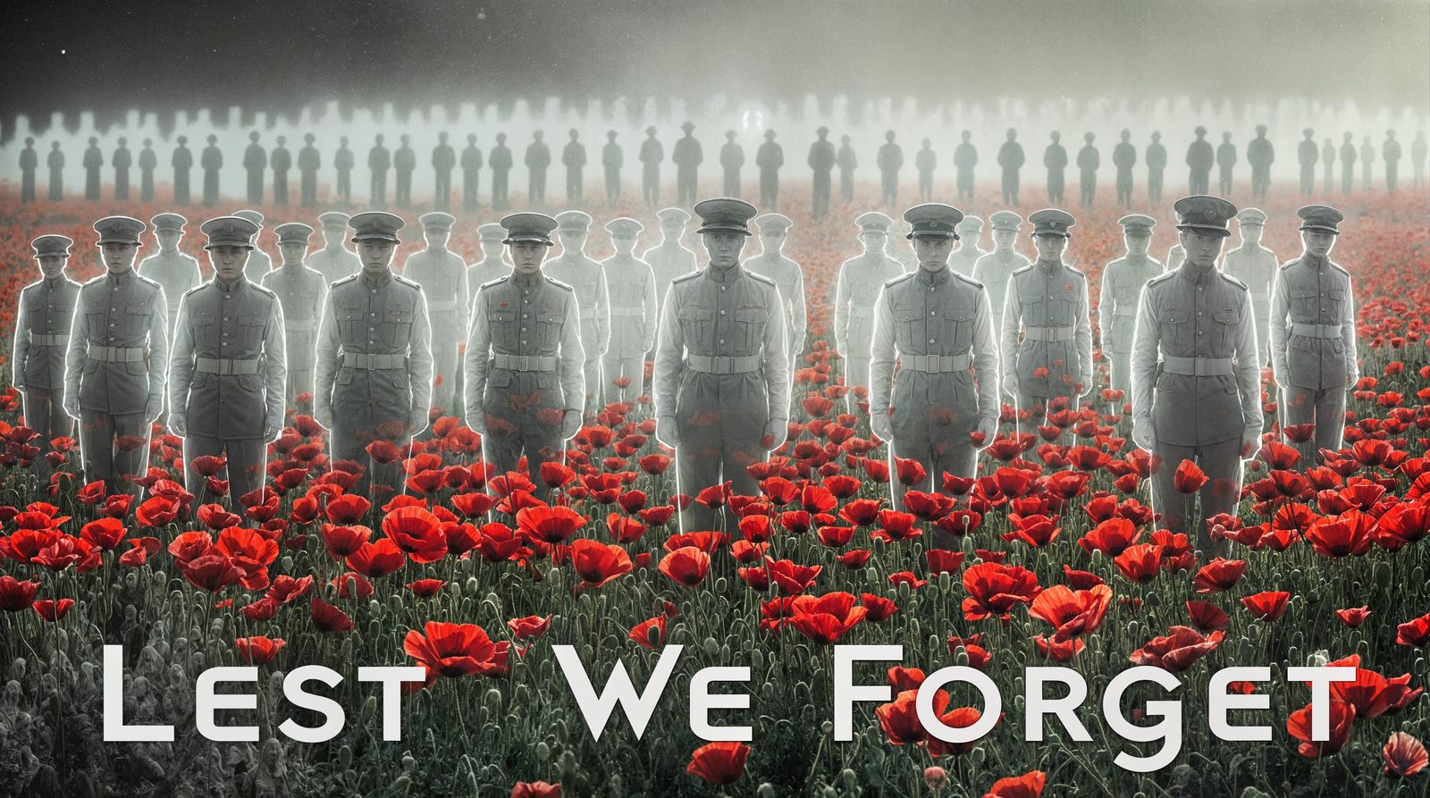 Ghostly Soldiers Stand in Poppy Field