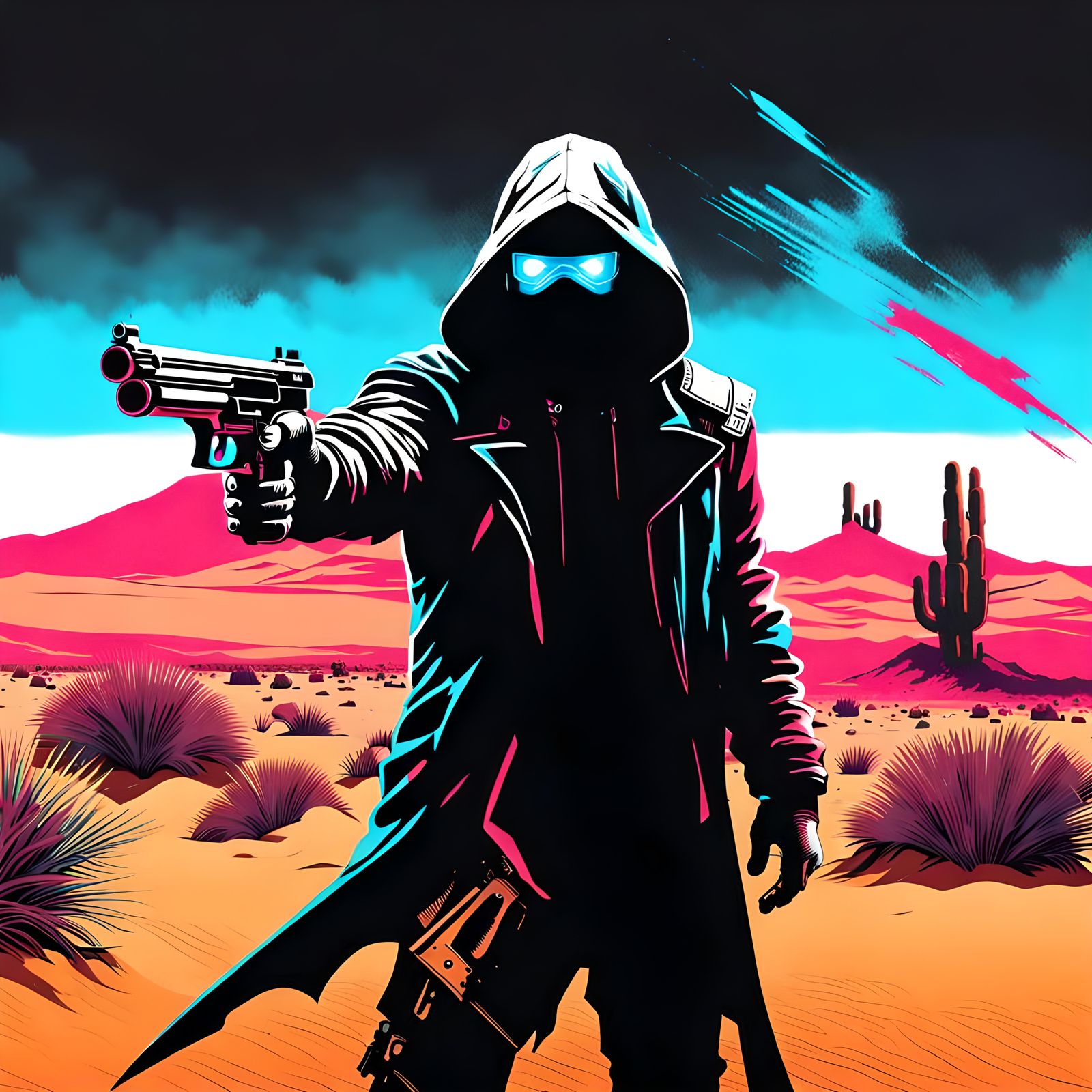 Cyberpunk Gunslinger in Banksy Style Spray Art