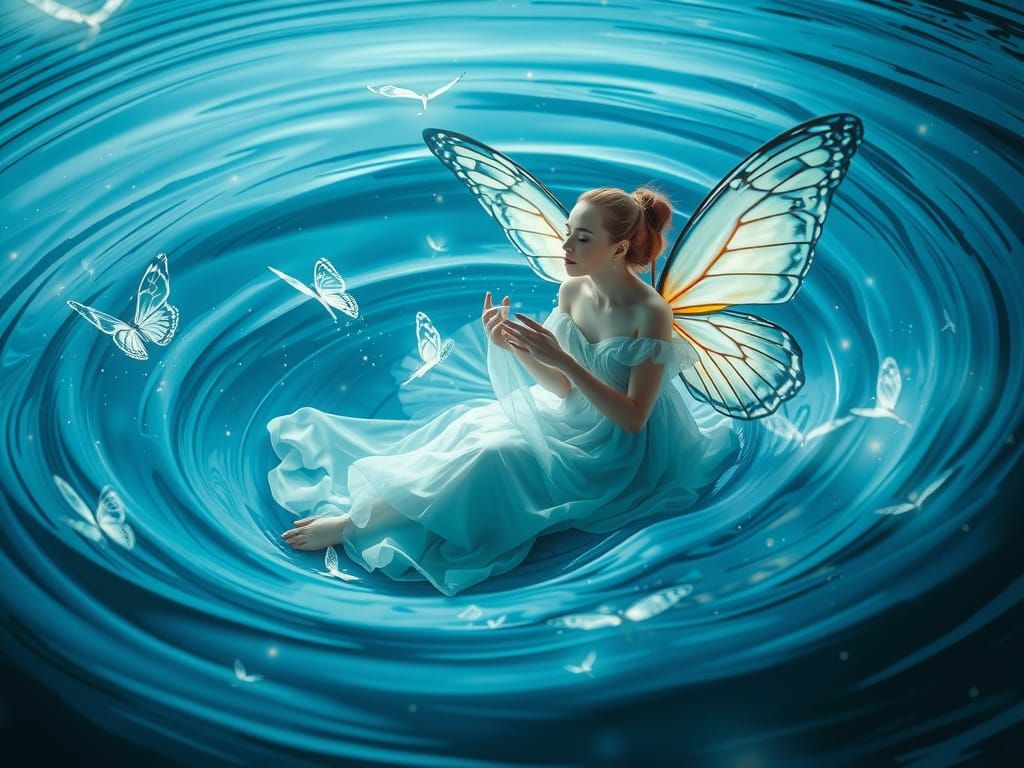 Ethereal Woman in Whirlpool with Butterfly Wings