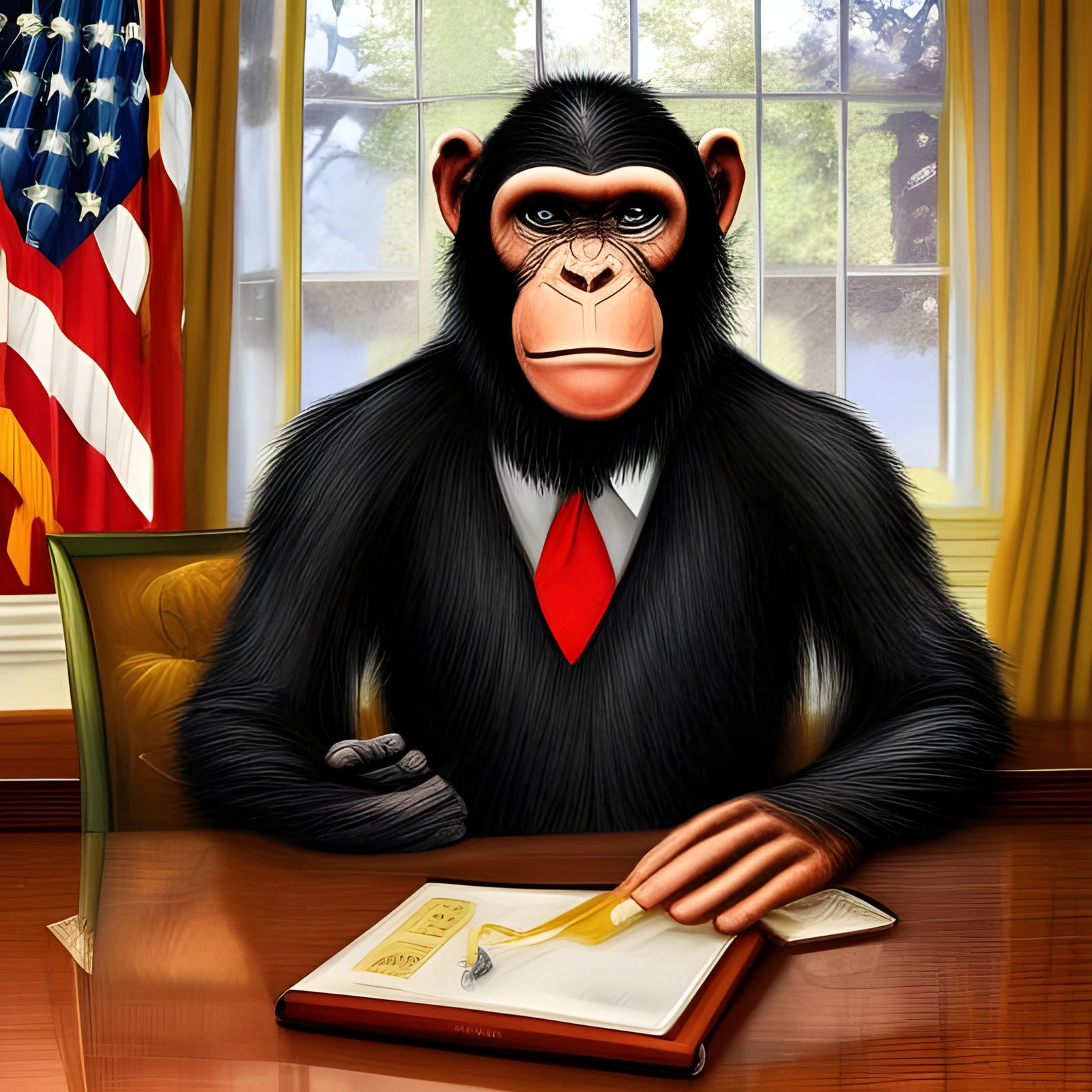 Chimpanzee President in Oval Office: Digital Matte Painting