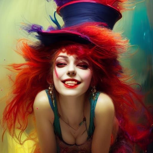 Eccentric Mad Hatter Portrait in Psychedelic Style