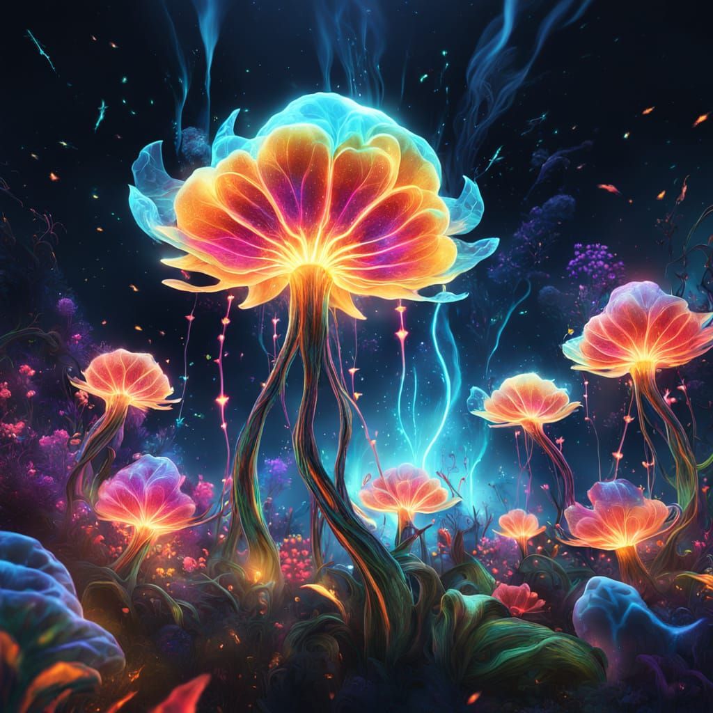Extraterrestrial Bioluminescent Flora in Sci-Fi Digital Art
