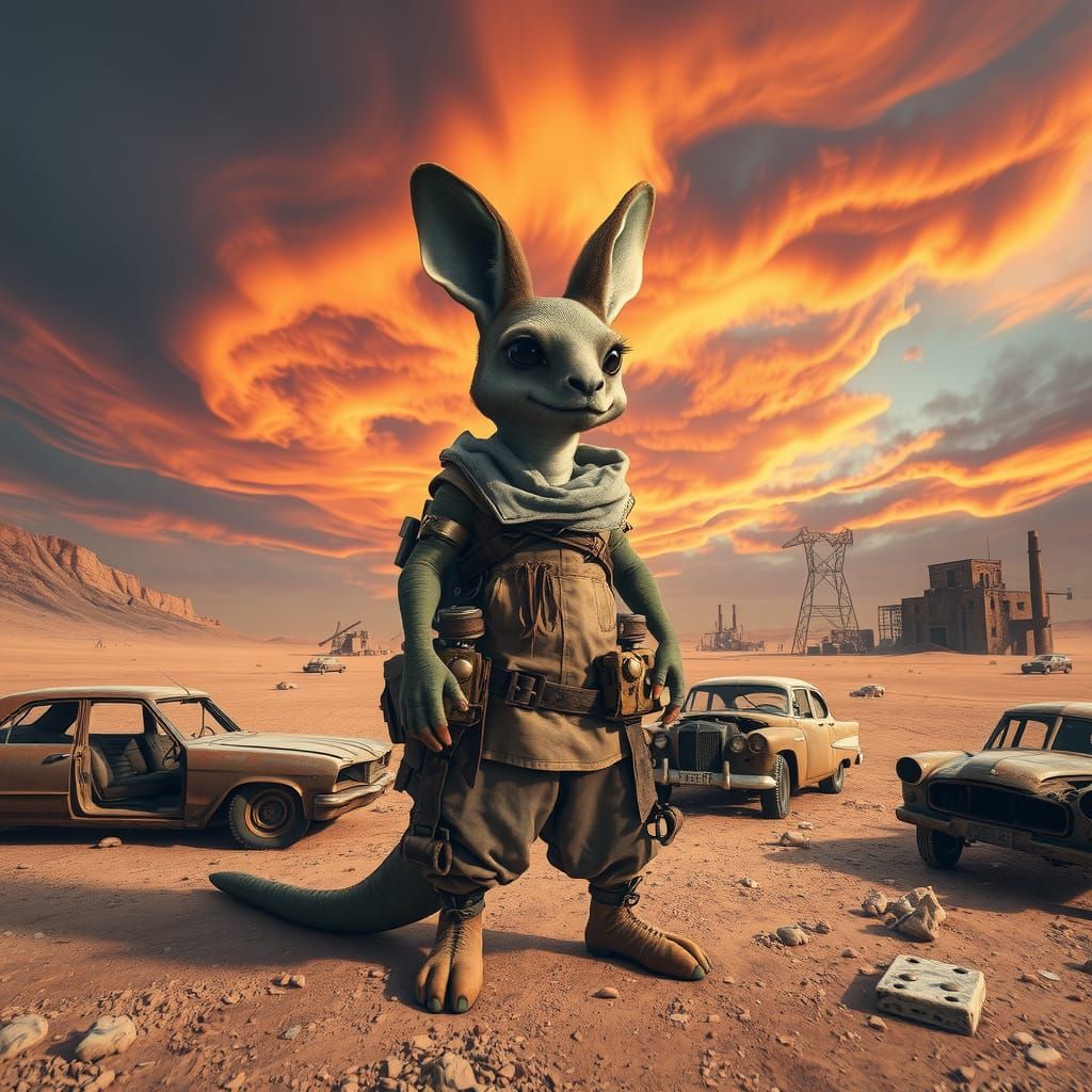Post-Apocalyptic Kangaroo Alien in Desert Wasteland