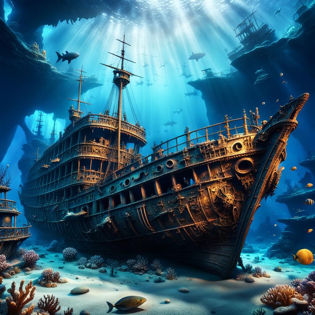 Underwater Shipwreck with Magical Marine Life