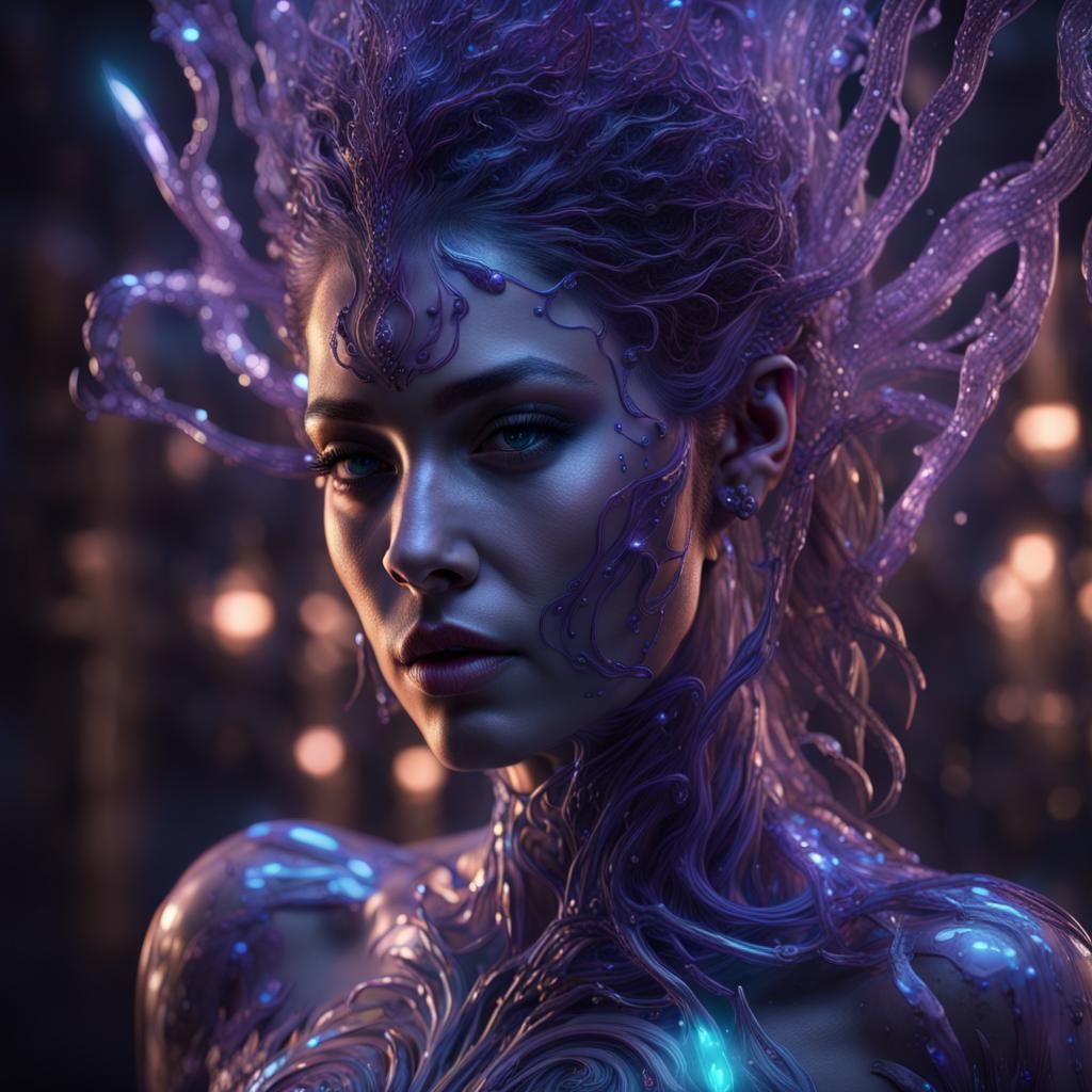 Bioluminescent Glass Woman in Dark Purple