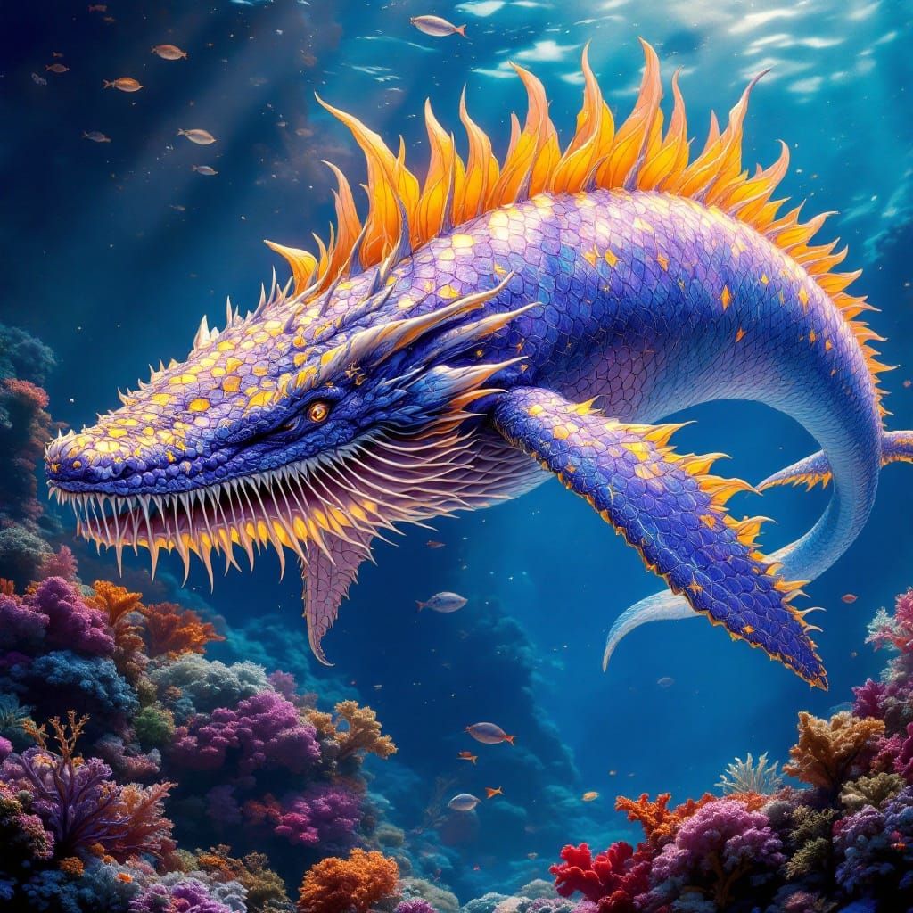 Mystical Whale-Dragon in Vibrant Reef