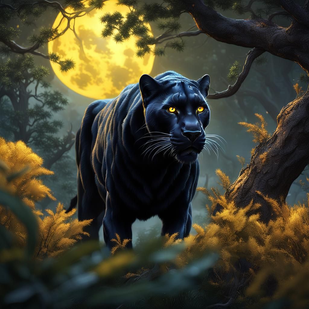 Black Panther Stalking Elk: Detailed Matte Painting