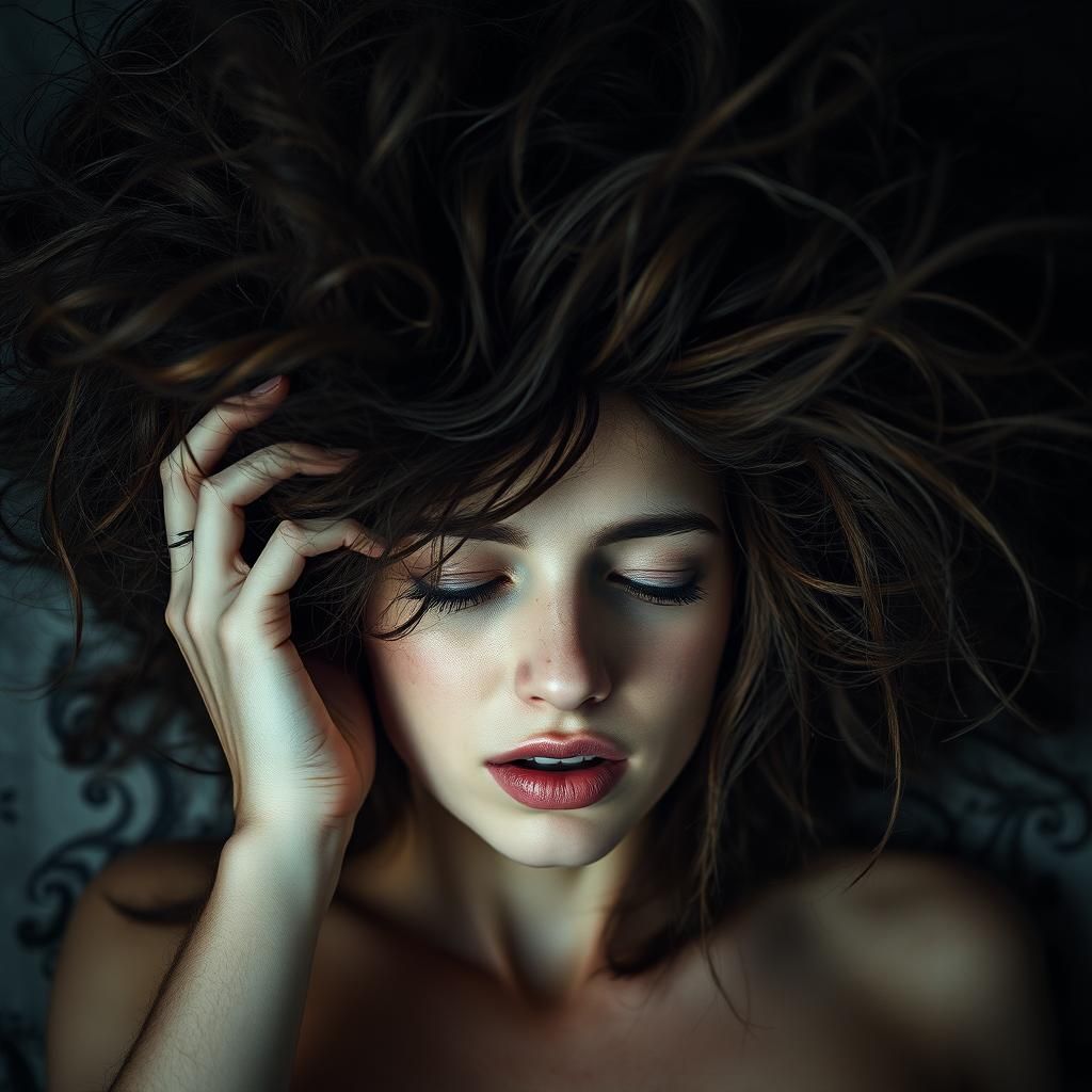Disheveled Woman Waking Up with Tangled Hair