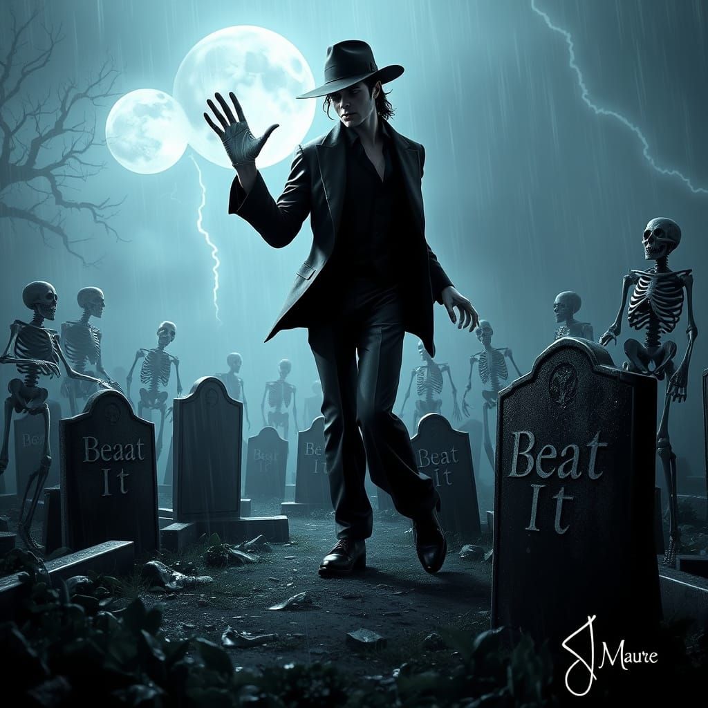 Sleek Moonwalker Defies Death in Haunting Cemetery Scene