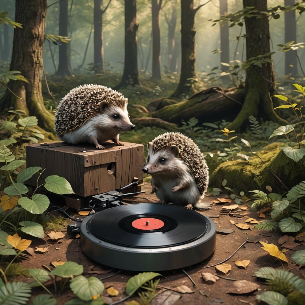 Hedgehogs Listening to Vinyl, 3D Anime Art