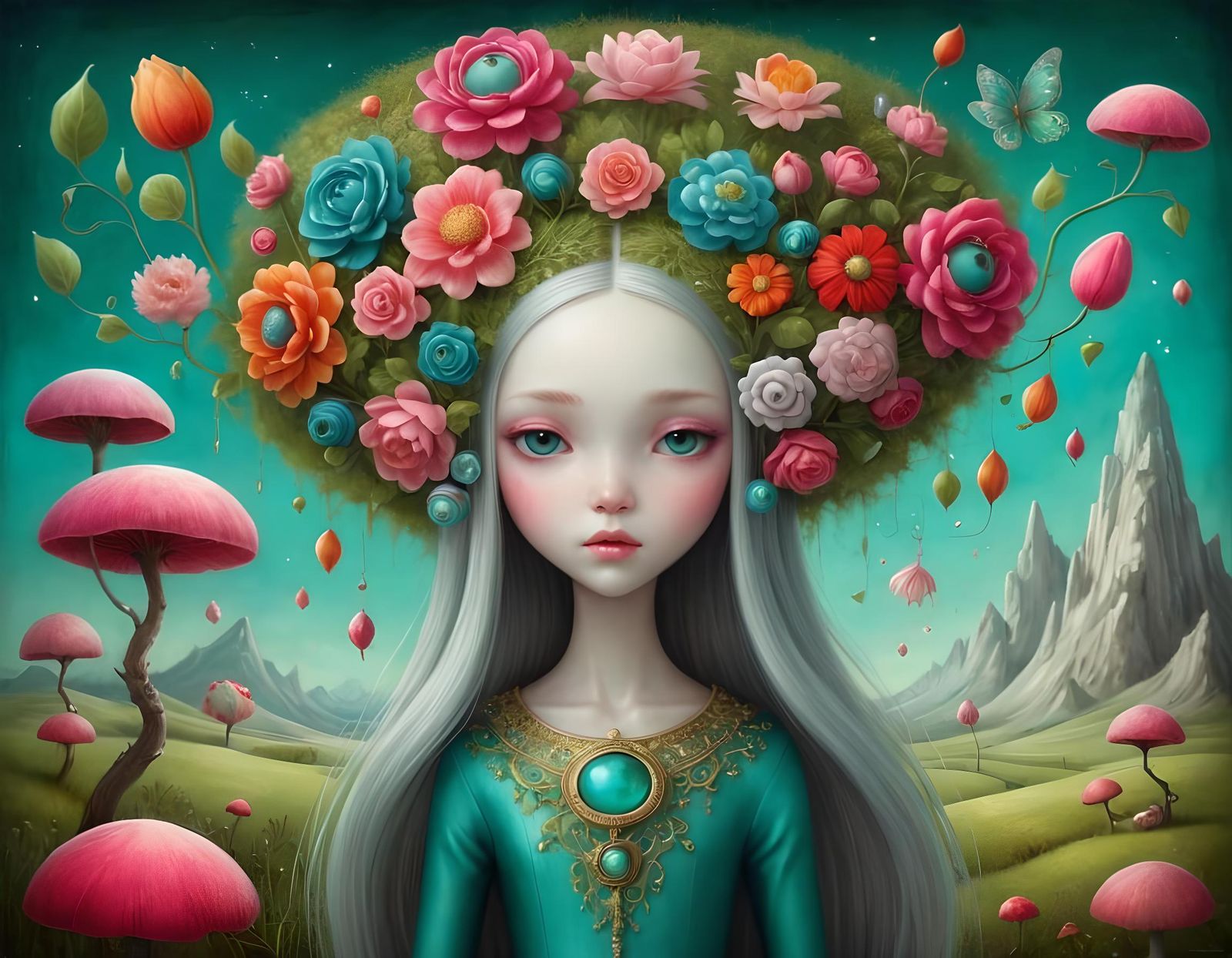 Surreal Blossom with Metallic Elements Digital Painting