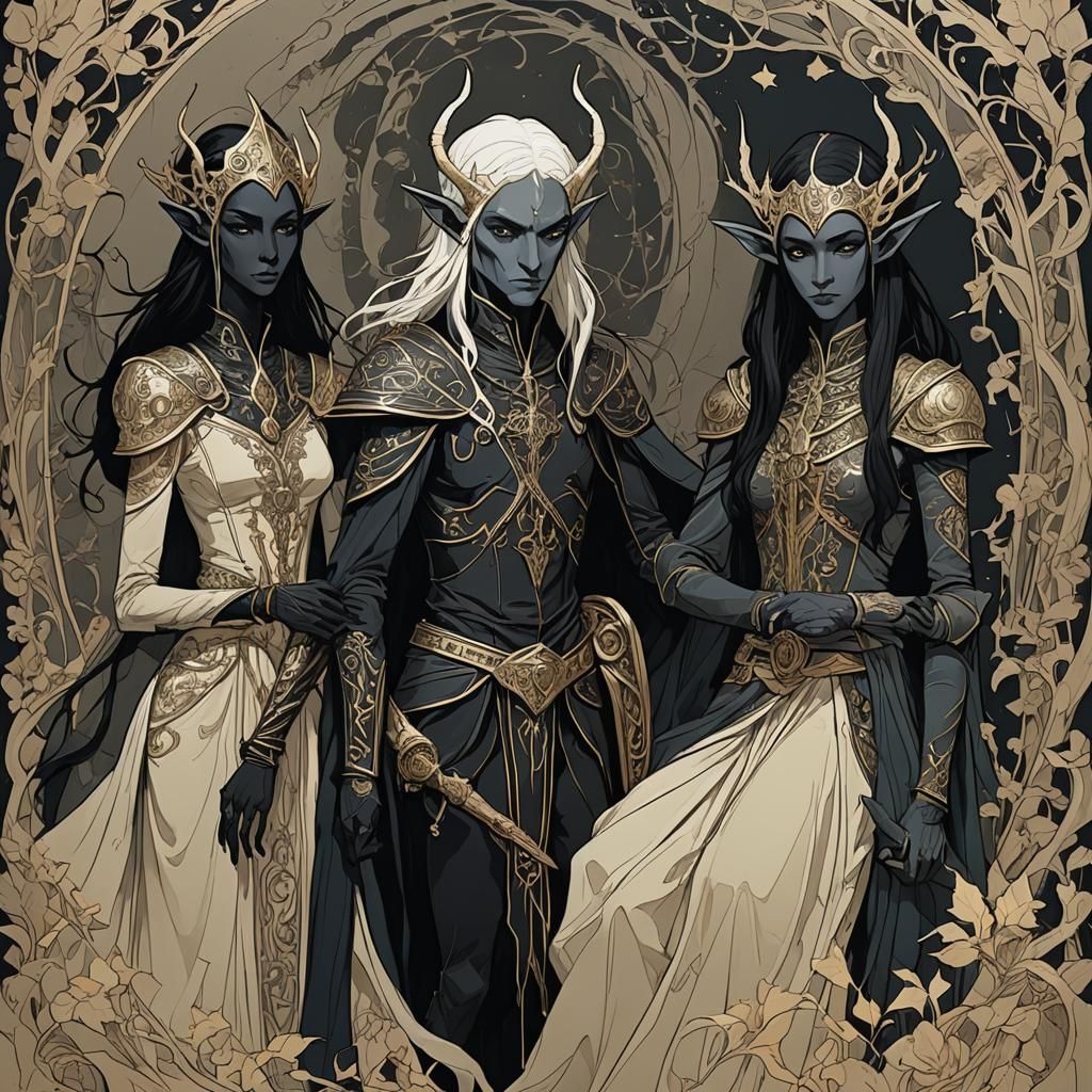 Dark Elves in Sacred Place: Illustrative Fantasy Art