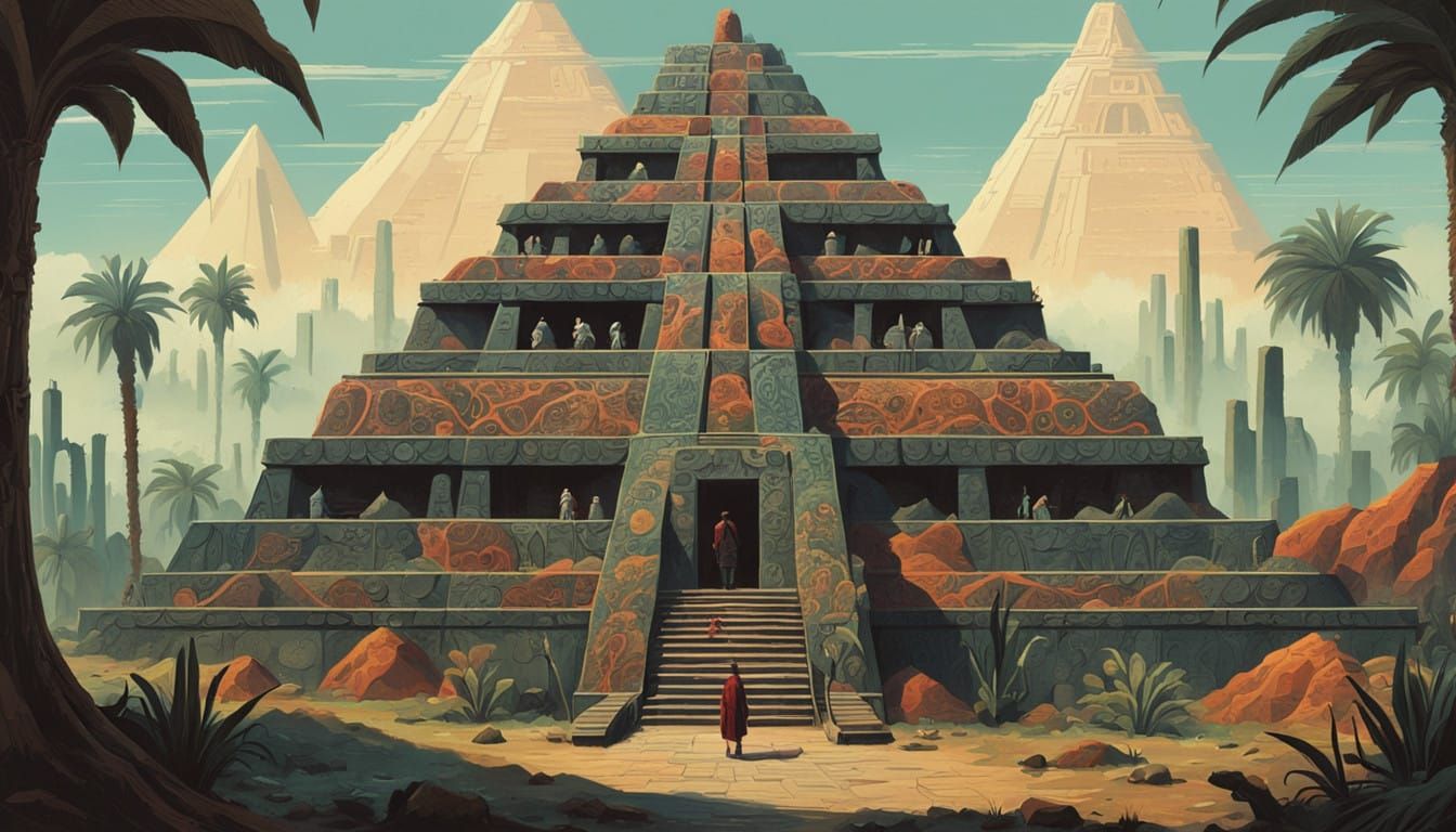 Surreal Aztec Metropolis in Vibrant, Dreamlike Style