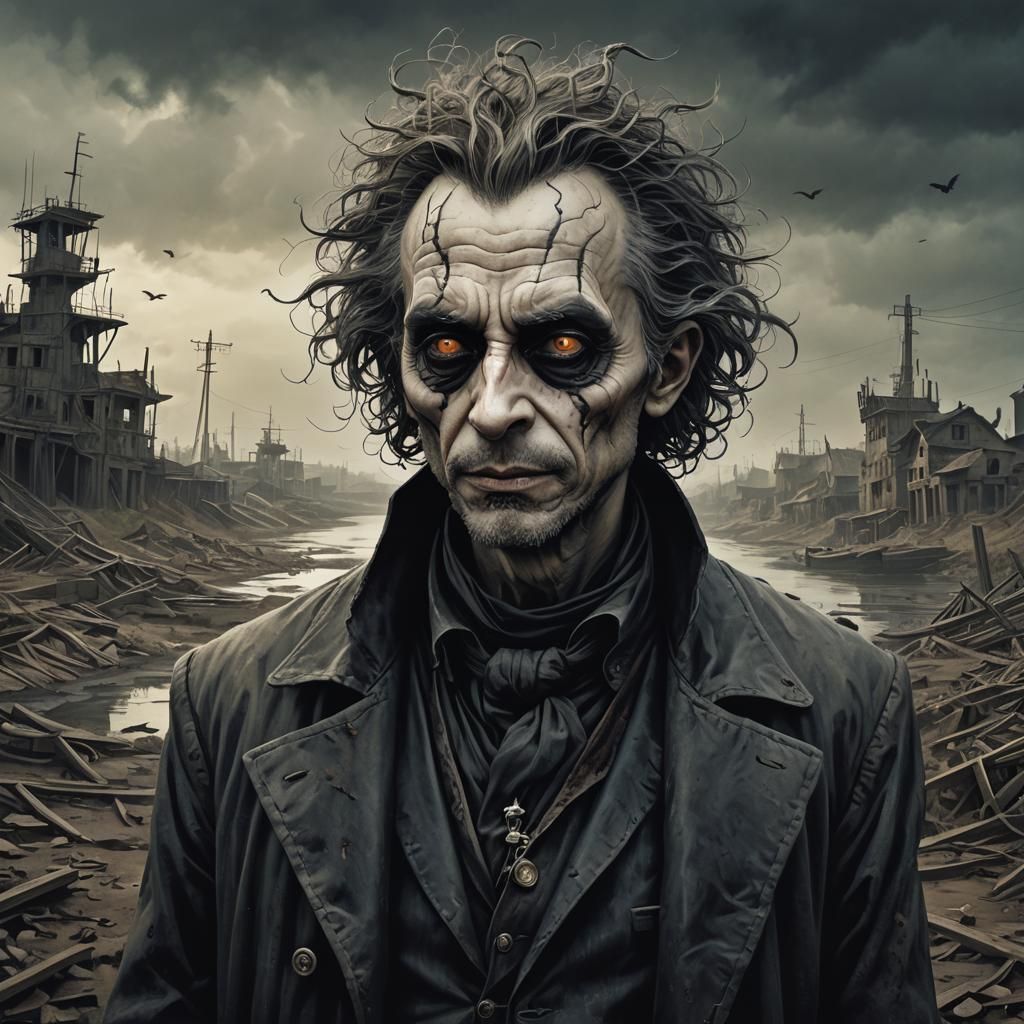 Dark Ferryman Portrait on Wasteland: Digital Art