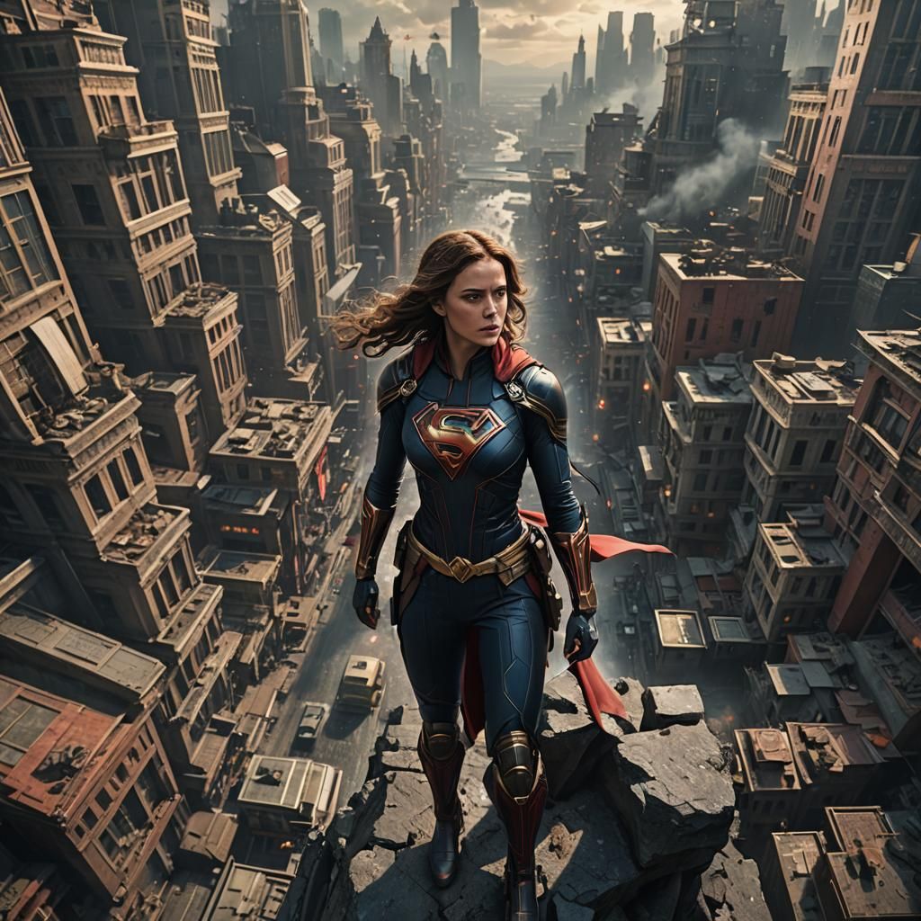 Epic Super Heroine in a Digital Matte Painting