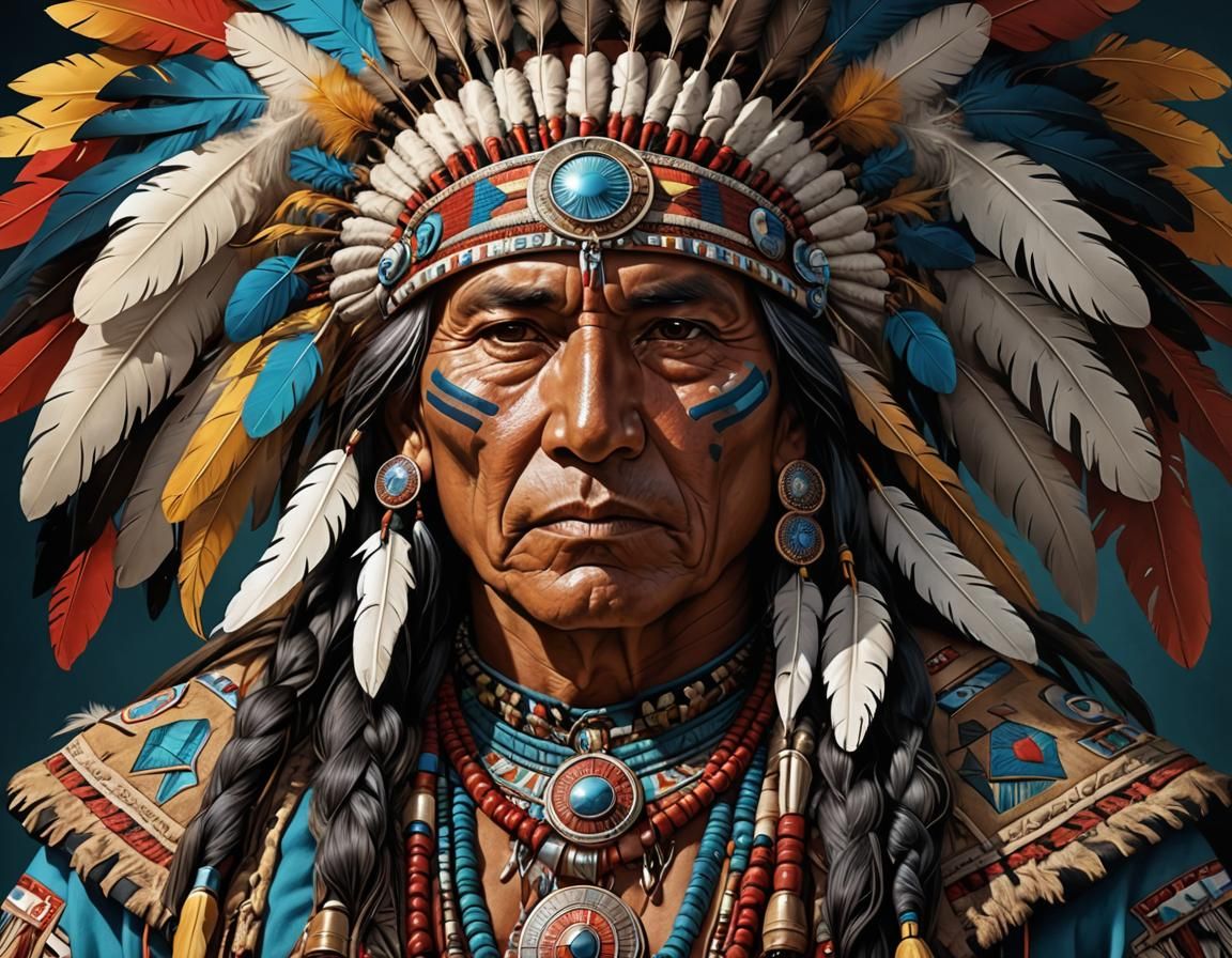 Noble Native American in Ceremonial Outfit