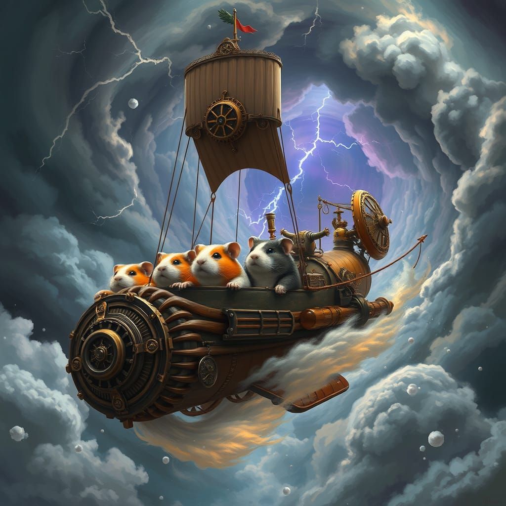 Guinea Pigs Pilot Steampunk Airship Through Storm