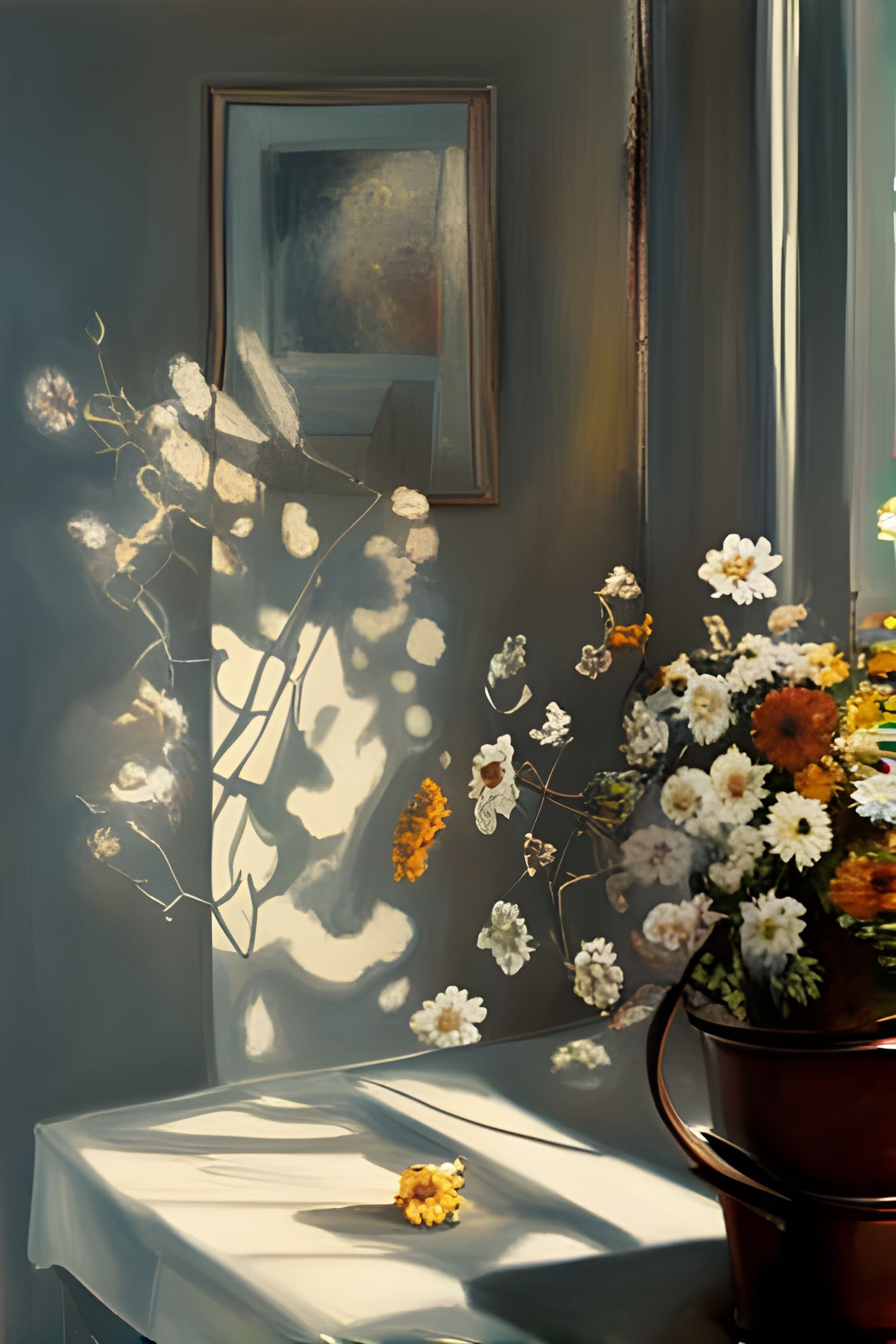 Table with Flowers in Contre-Jour, Pollock and Vermeer Style