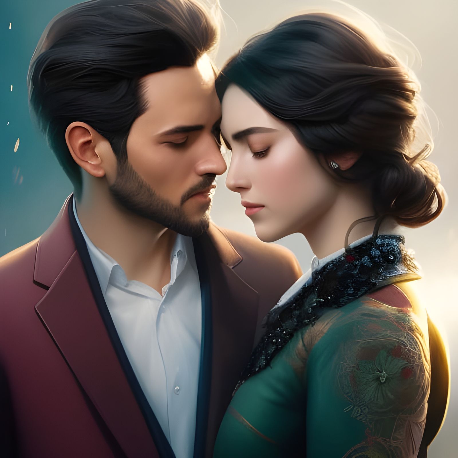 Romantic Couple Portrait in Gouache Style