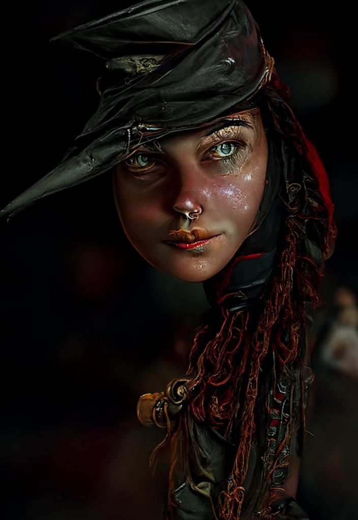 Beautiful Pirate Captain Portrait in Digital Painting Style