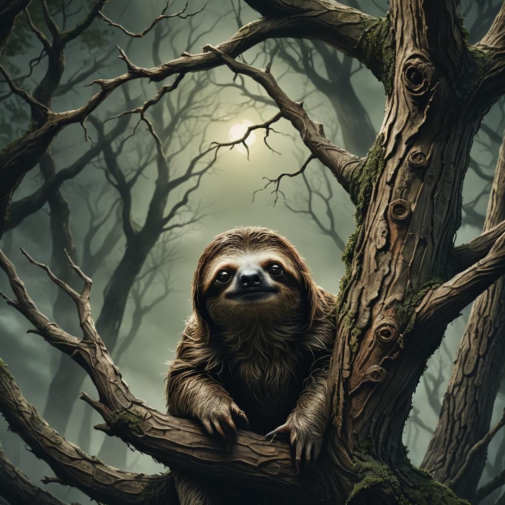 Miniature Sloth in Dark Fantasy Illustration