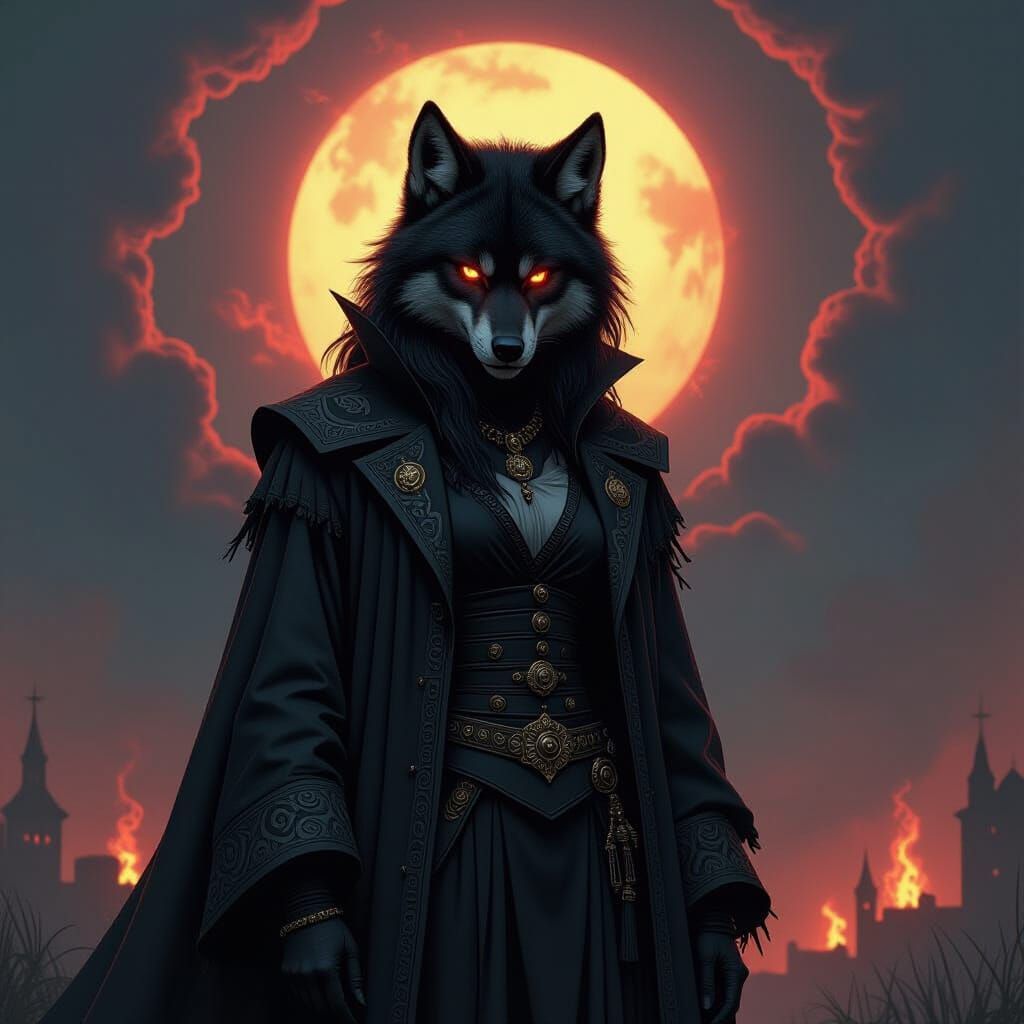 Werewolf Warlock Silhouette Against Eldritch Sky