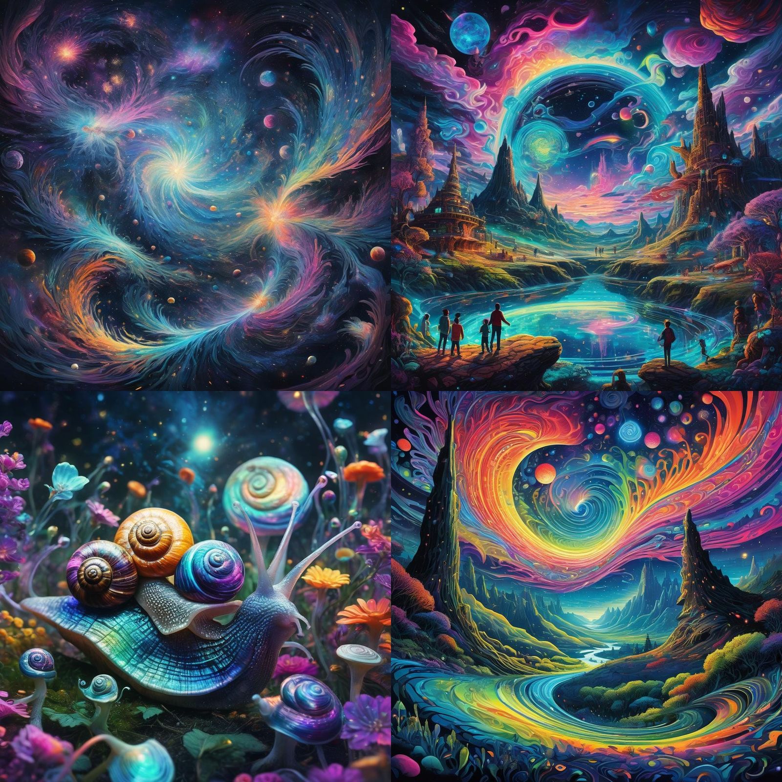 Snail Family Fun: Holographic Cosmic Illustration