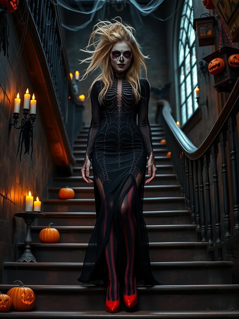 Sugar Skull Woman in Haunted Castle, Dia de los Muertos