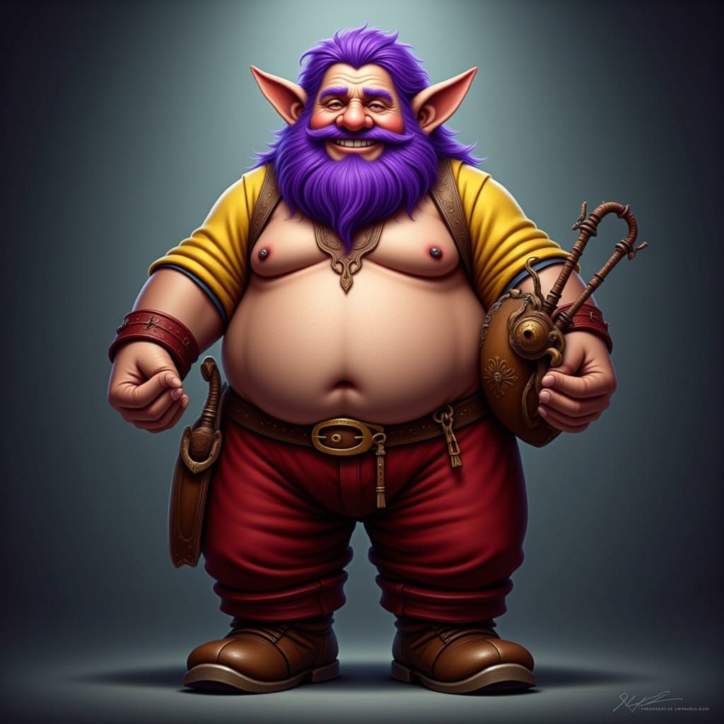 Dwarf Bard with Bagpipes in Circus Pants